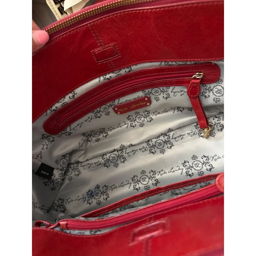 Kate Landry Vintage Y2K Red Leather Shoulder Bag Buckle Pocket Tote Handbag hobo